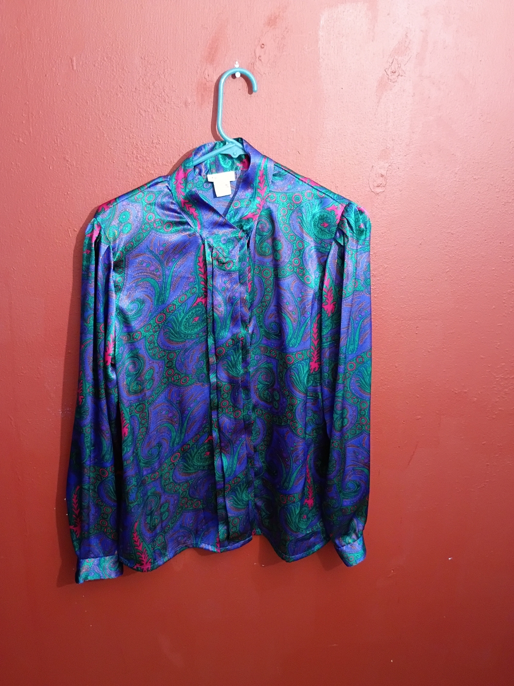 NICOLA Blue  & Green Paisley Satin Button-Down Shirt